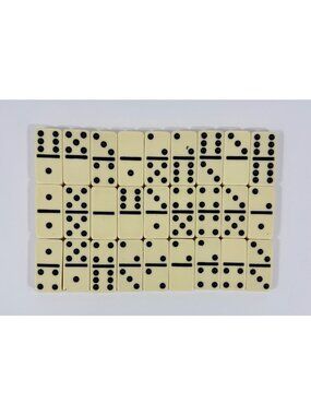 Vintage Phenolic Resin Bakelite Double Six Domino Set Cream / Ivory 28 Pieces Ci